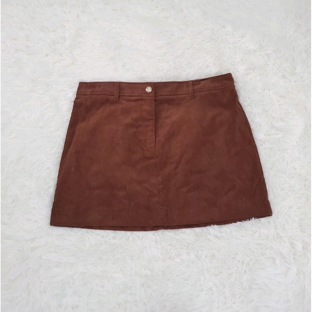 H&M Brown Corduroy Mini Skirt Size 14 Cottagecore Earth Tone Festival Wear - Picture 2 of 4